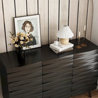 Bahut moderne noir avec étagères réglables et pieds en bois massif, 2 options de taille