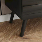 Bahut moderne noir avec étagères réglables et pieds en bois massif, 2 options de taille