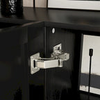 Bahut moderne noir avec étagères réglables et pieds en bois massif, 2 options de taille