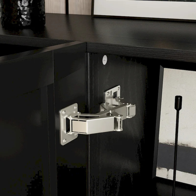 Bahut moderne noir avec étagères réglables et pieds en bois massif, 2 options de taille