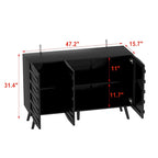 Bahut moderne noir avec étagères réglables et pieds en bois massif, 2 options de taille