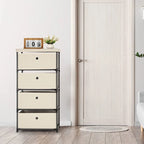 Commode de rangement en tissu à 4 tiroirs avec cadre en acier, pour chambre à coucher ou salon (Gris / Beige / Noir / Blanc cassé)