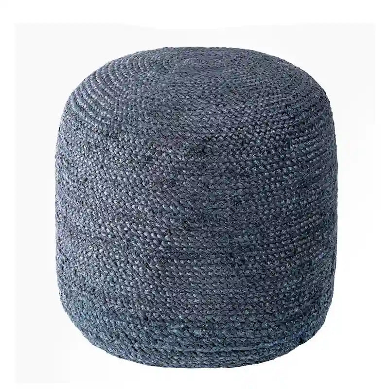 Pouf rond en jute tressée bleu/vert, fait main, pour 1 personne