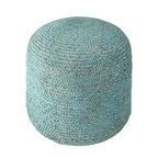 Pouf rond en jute tressée bleu/vert, fait main, pour 1 personne