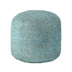 Pouf rond en jute tressée bleu/vert, fait main, pour 1 personne