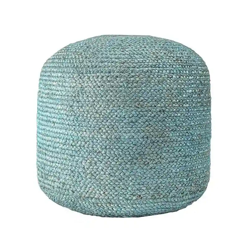 Pouf rond en jute tressée bleu/vert, fait main, pour 1 personne