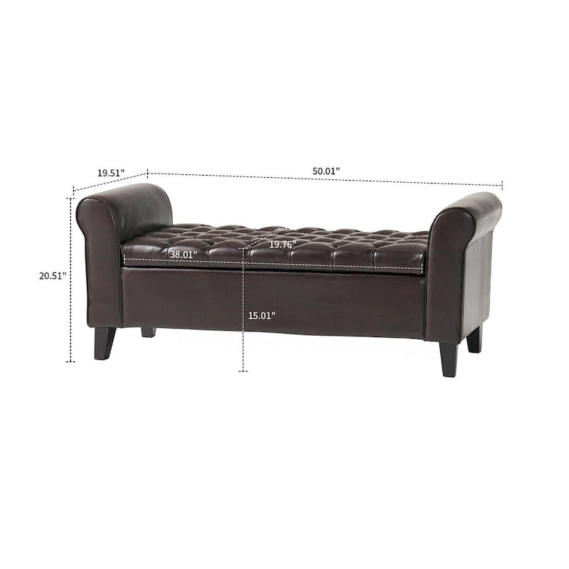 Banc de rangement capitonné beige/bleu clair/gris avec couvercle à charnière et accoudoirs roulés, pour 1 à 2 personnes