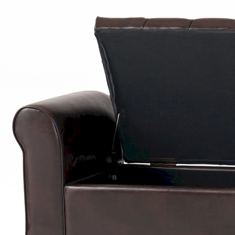 Banc de rangement capitonné beige/bleu clair/gris avec couvercle à charnière et accoudoirs roulés, pour 1 à 2 personnes