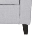 Banc de rangement capitonné beige/bleu clair/gris avec couvercle à charnière et accoudoirs roulés, pour 1 à 2 personnes