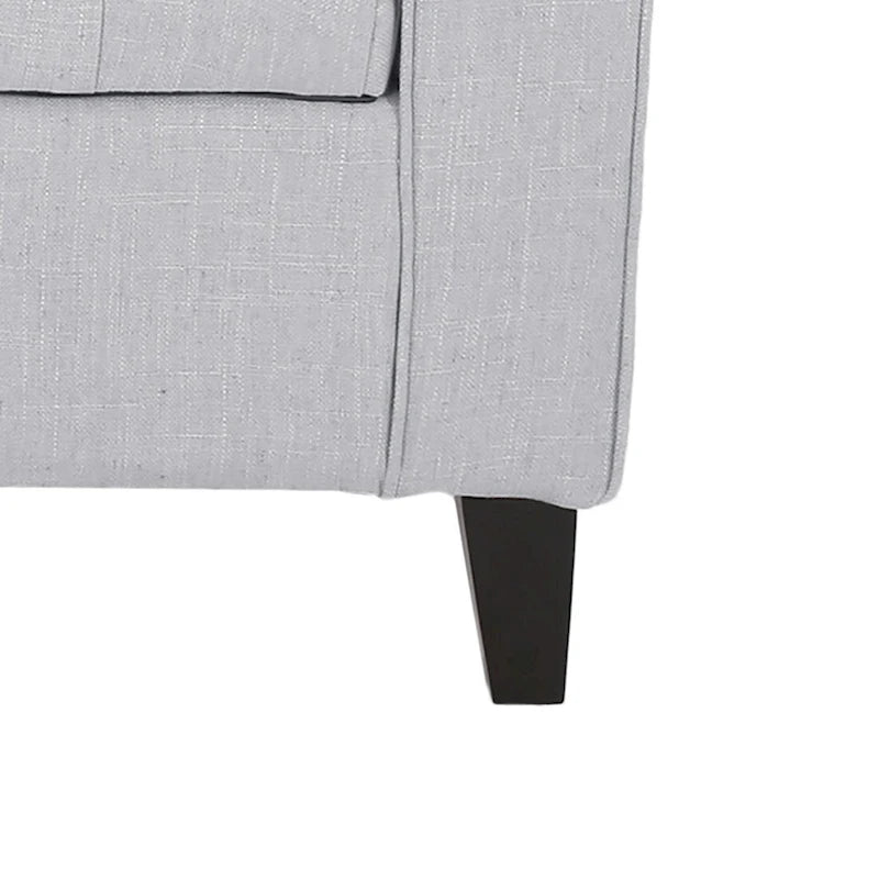 Banc de rangement capitonné beige/bleu clair/gris avec couvercle à charnière et accoudoirs roulés, pour 1 à 2 personnes
