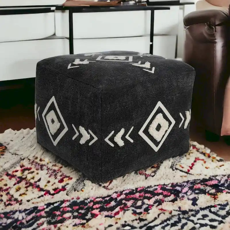 Ottoman carré noir 100 % coton, pour 1 personne