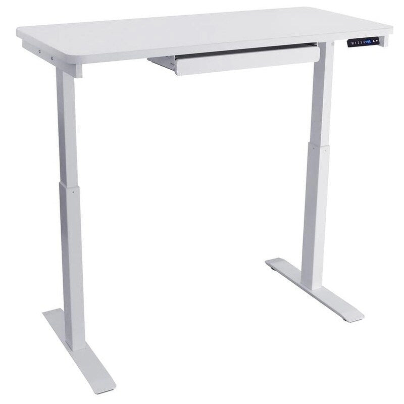 Bureau debout électrique réglable en hauteur 1 personne 122 cm avec tiroir et port USB, Blanc / Graphite / Noyer / Noir
