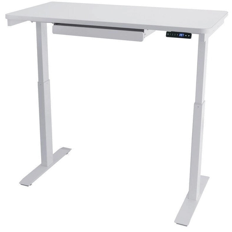 Bureau debout électrique réglable en hauteur 1 personne 122 cm avec tiroir et port USB, Blanc / Graphite / Noyer / Noir