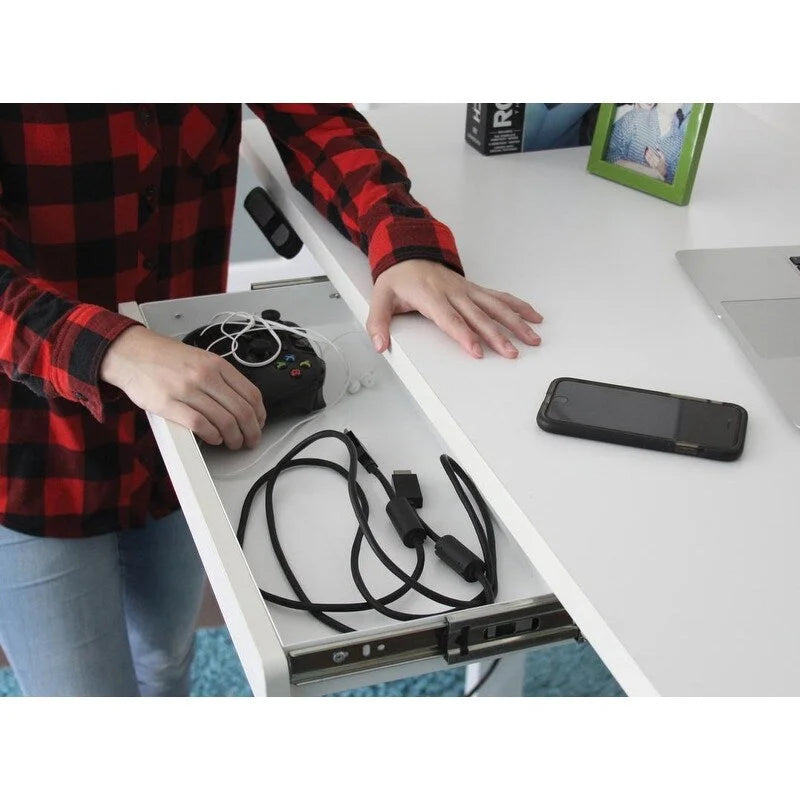 Bureau debout électrique réglable en hauteur 1 personne 122 cm avec tiroir et port USB, Blanc / Graphite / Noyer / Noir