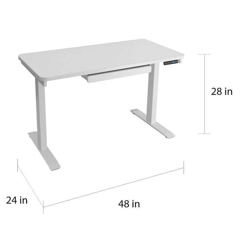 Bureau debout électrique réglable en hauteur 1 personne 122 cm avec tiroir et port USB, Blanc / Graphite / Noyer / Noir