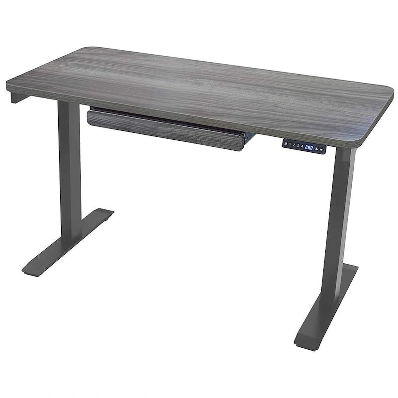 Bureau debout électrique réglable en hauteur 1 personne 122 cm avec tiroir et port USB, Blanc / Graphite / Noyer / Noir