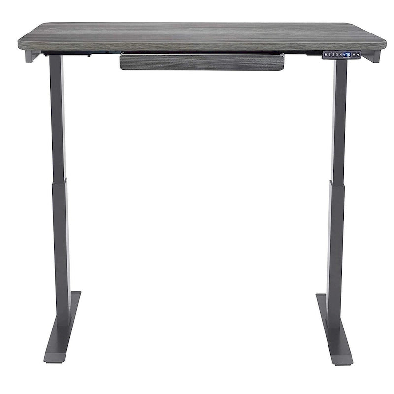 Bureau debout électrique réglable en hauteur 1 personne 122 cm avec tiroir et port USB, Blanc / Graphite / Noyer / Noir