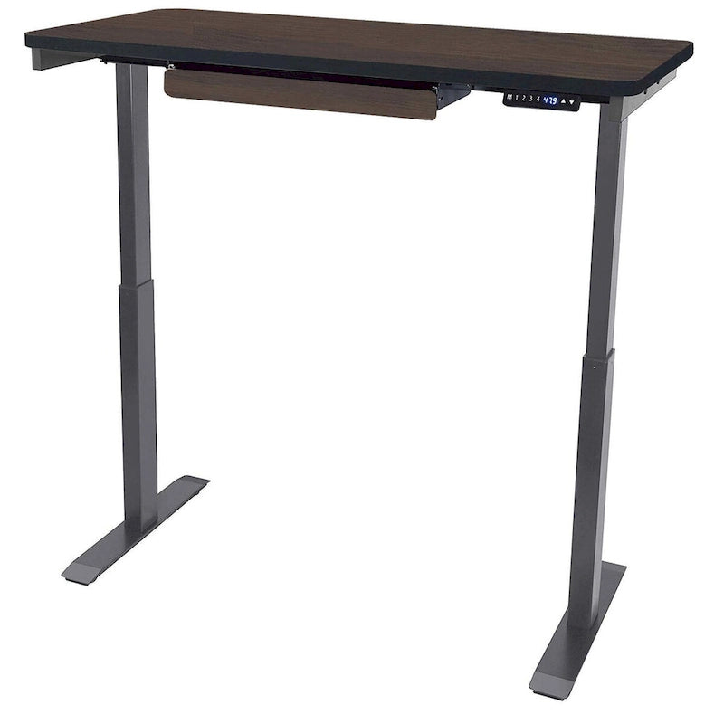 Bureau debout électrique réglable en hauteur 1 personne 122 cm avec tiroir et port USB, Blanc / Graphite / Noyer / Noir