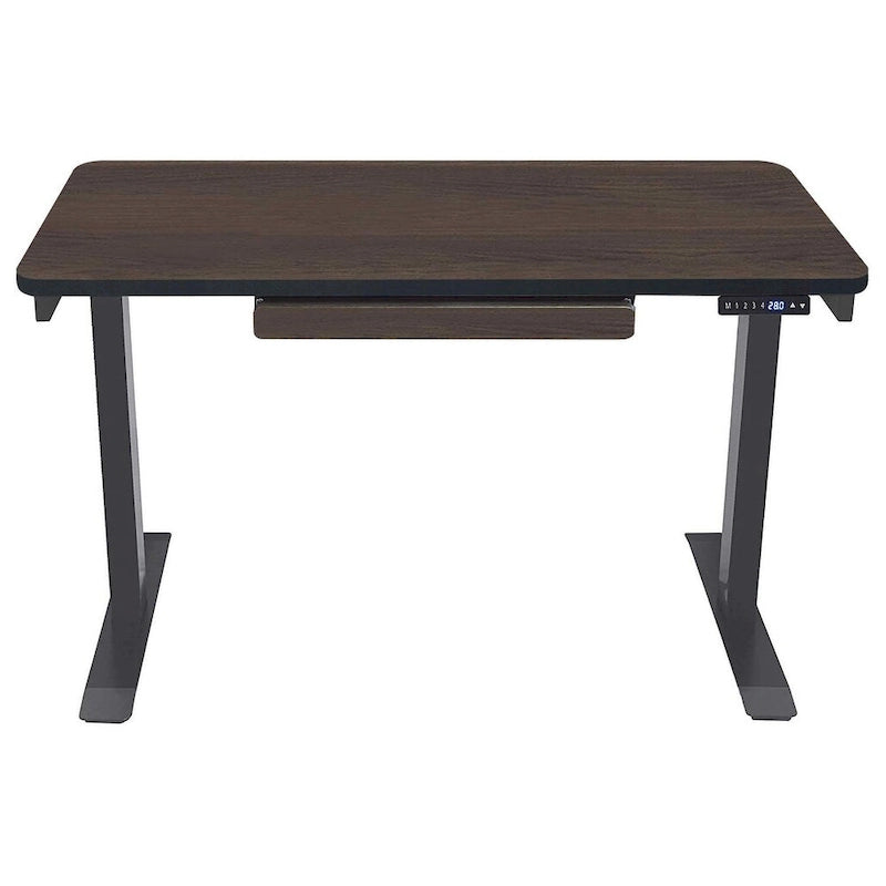 Bureau debout électrique réglable en hauteur 1 personne 122 cm avec tiroir et port USB, Blanc / Graphite / Noyer / Noir