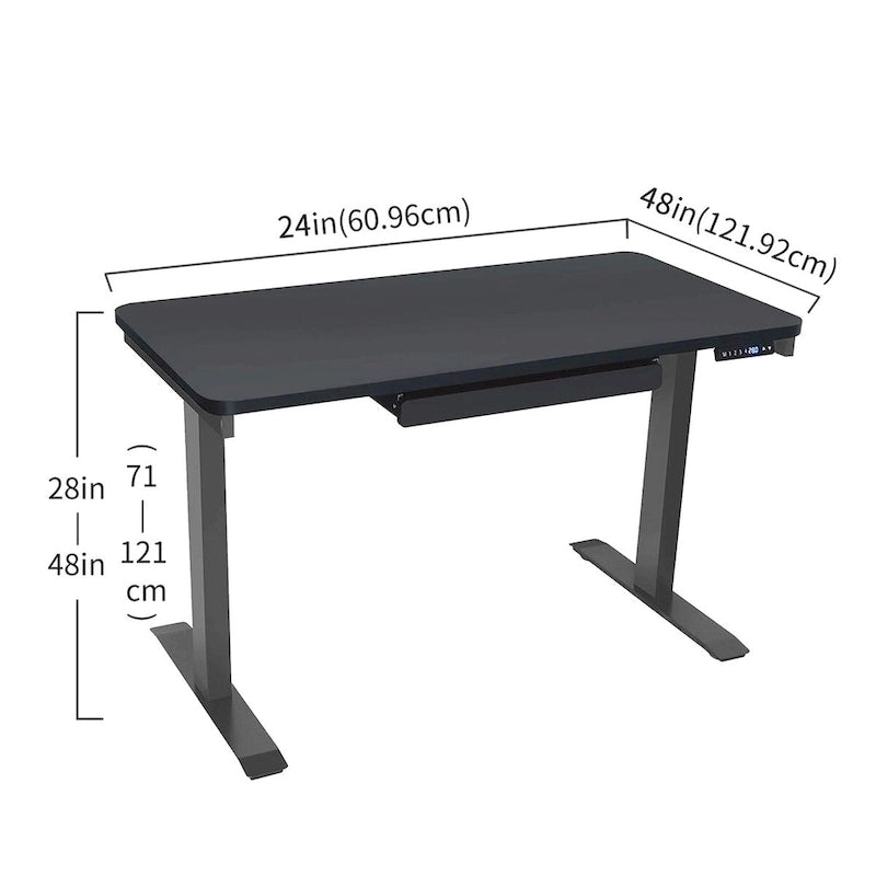 Bureau debout électrique réglable en hauteur 1 personne 122 cm avec tiroir et port USB, Blanc / Graphite / Noyer / Noir