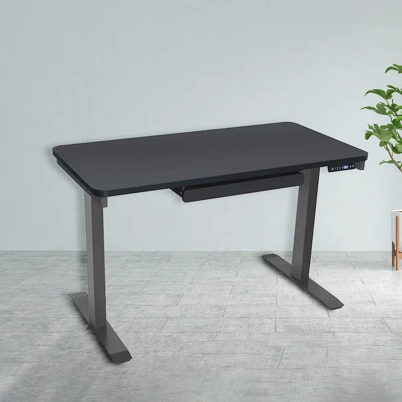 Bureau debout électrique réglable en hauteur 1 personne 122 cm avec tiroir et port USB, Blanc / Graphite / Noyer / Noir
