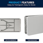 Table pliante en plastique blanc granit de 2,4 m avec poignée de transport, pour jusqu'à 10 personnes