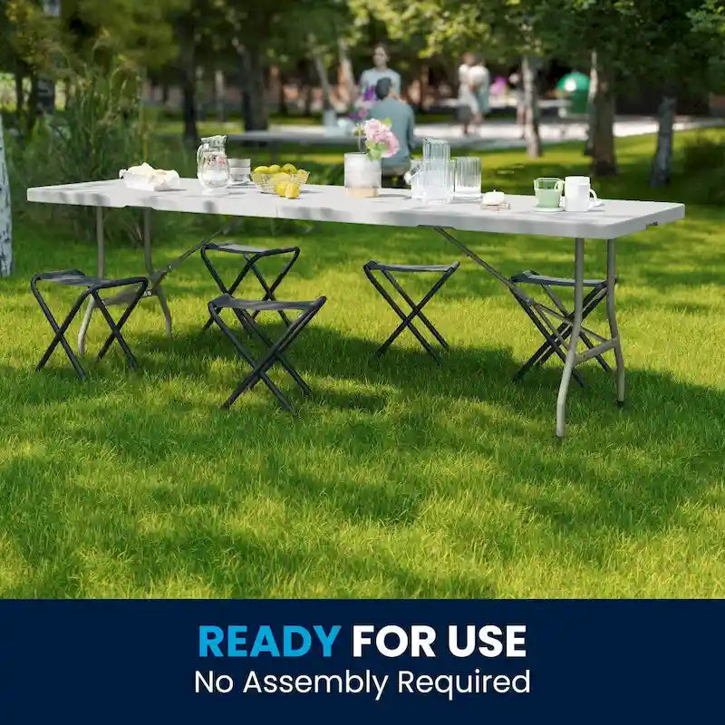Table pliante en plastique blanc granit de 2,4 m avec poignée de transport, pour jusqu'à 10 personnes
